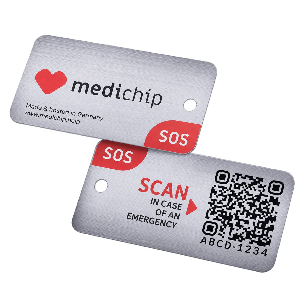 SOS medichip Anhänger aus Edelstahl mit QR-Code für Gesundheitsdaten und Notfallkontakte
